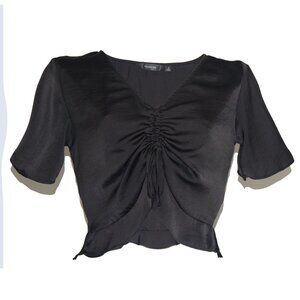 Glassons  Black V neck Short Sleeve Casual Party City adjustable Crop Top Size 8